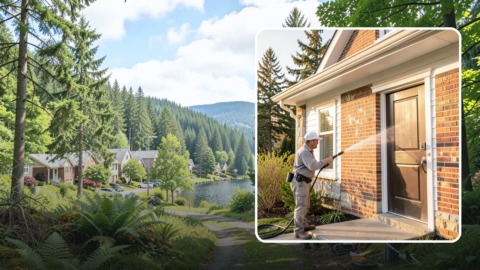Church Exterior Cleaning in Lake Forest Park, King County, WA - Gentle, respectful exterior cleaning for churches that restores brick, stone, and stucco facades along with entry steps and...