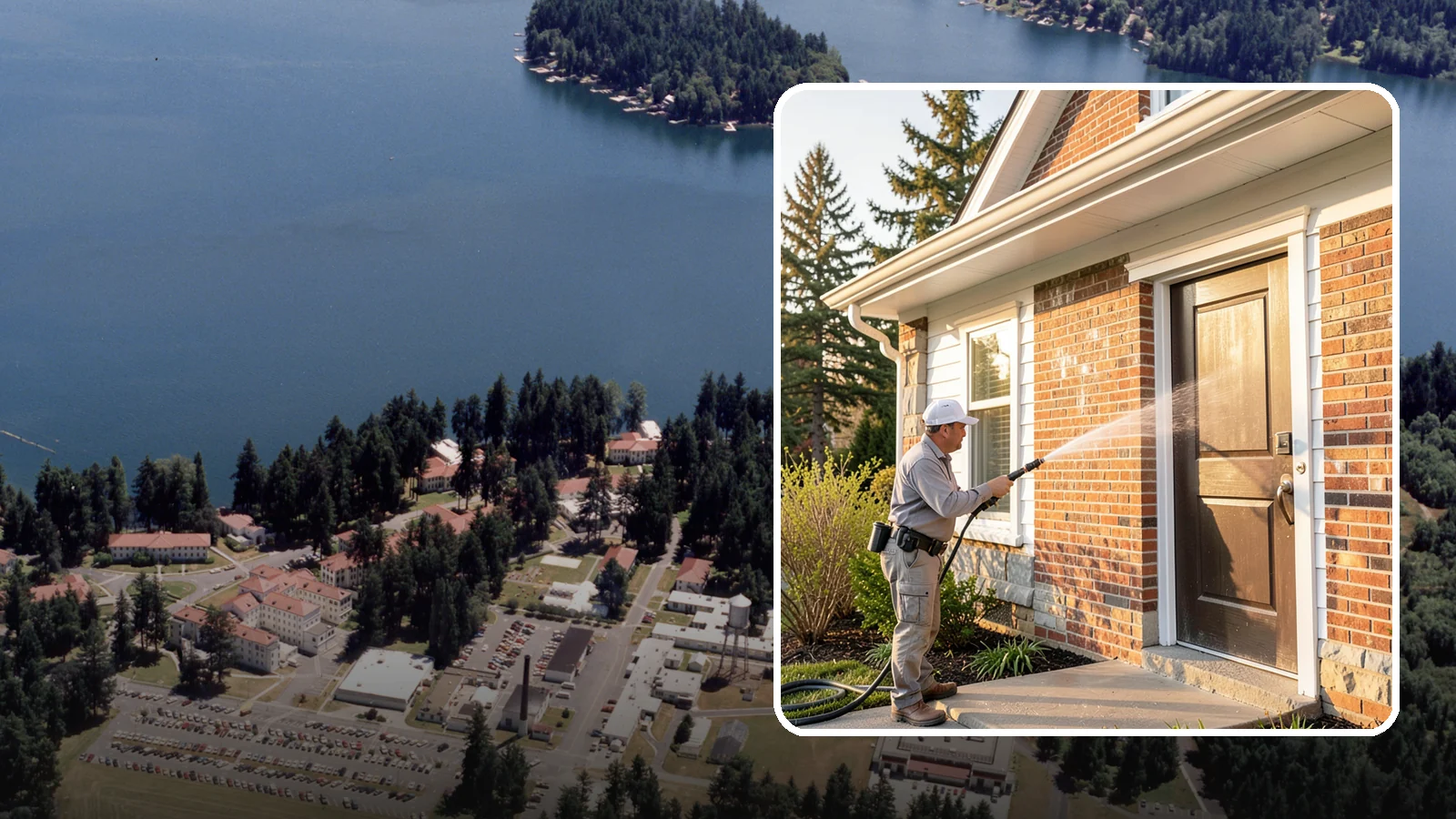 Church Exterior Cleaning in Lakewood, Pierce County, WA - Gentle, respectful exterior cleaning for churches that restores brick, stone, and stucco facades along with entry steps and...