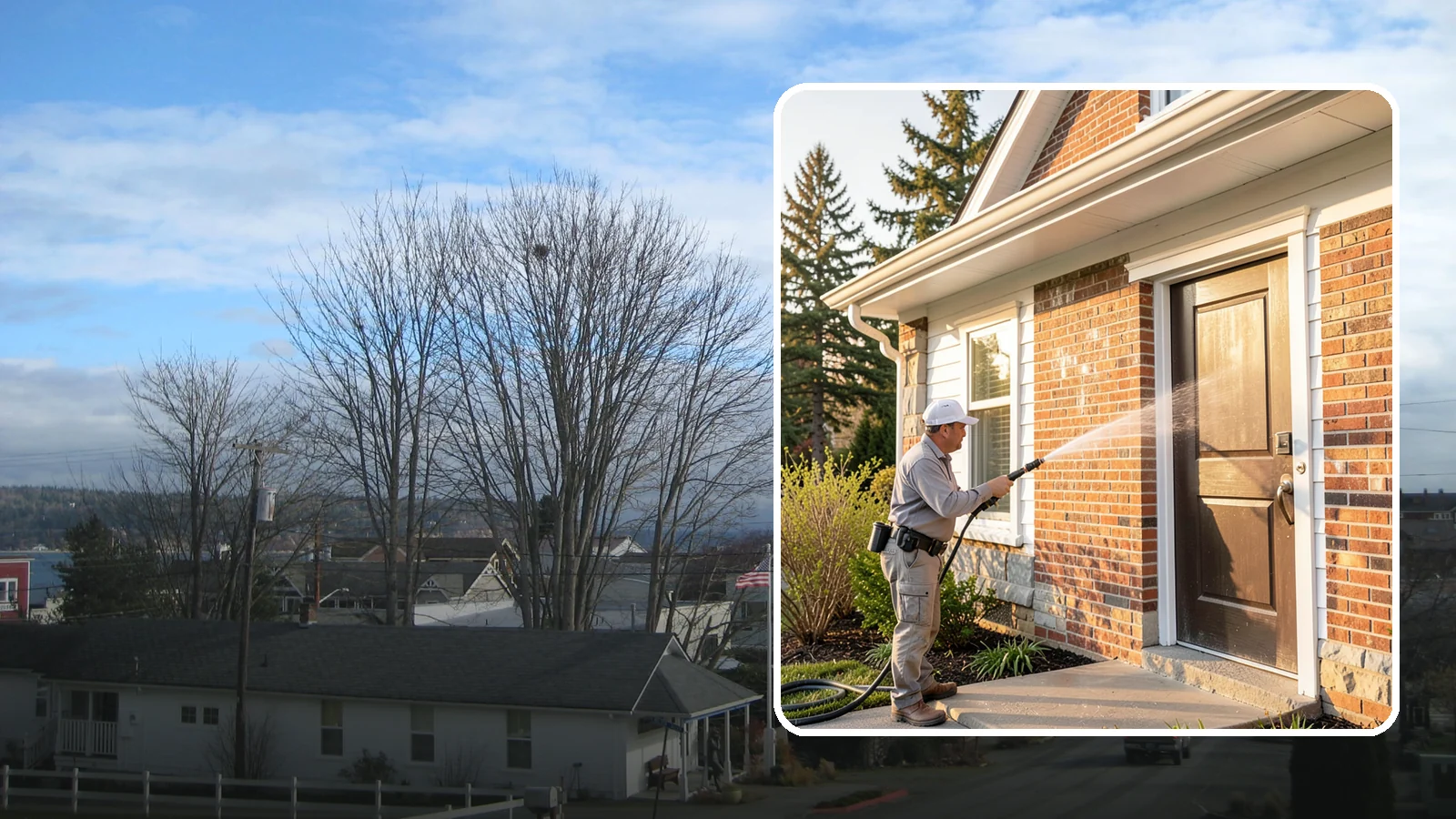 Church Exterior Cleaning in Langley, Island County, WA - Gentle, respectful exterior cleaning for churches that restores brick, stone, and stucco facades along with entry steps and...
