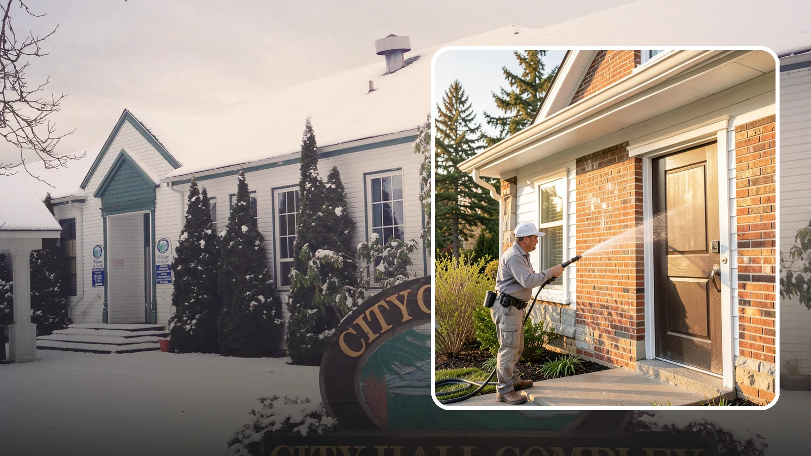 Church Exterior Cleaning in Pacific, King County, WA - Gentle, respectful exterior cleaning for churches that restores brick, stone, and stucco facades along with entry steps and...