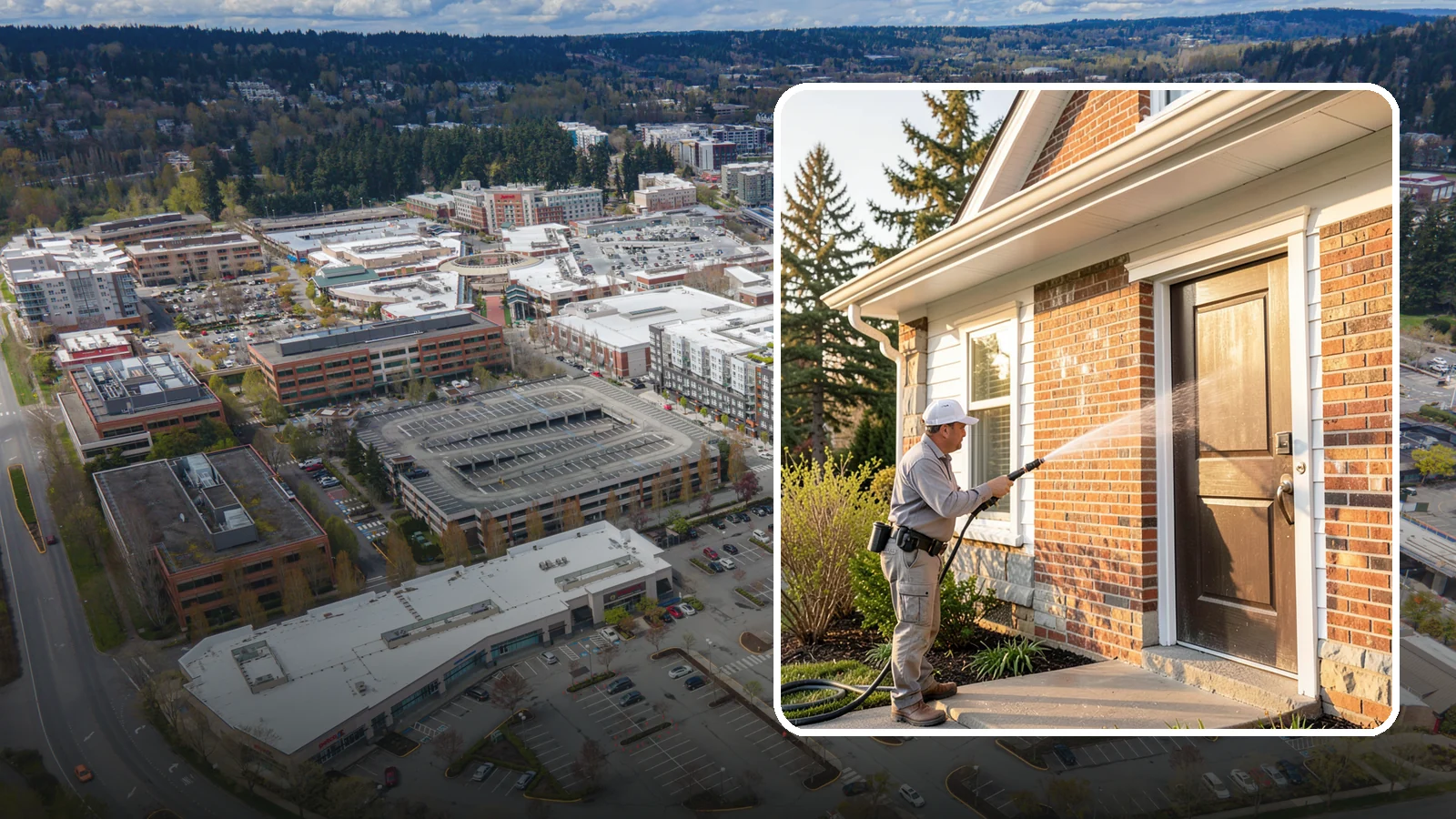 Church Exterior Cleaning in Redmond, King County, WA - Gentle, respectful exterior cleaning for churches that restores brick, stone, and stucco facades along with entry steps and...