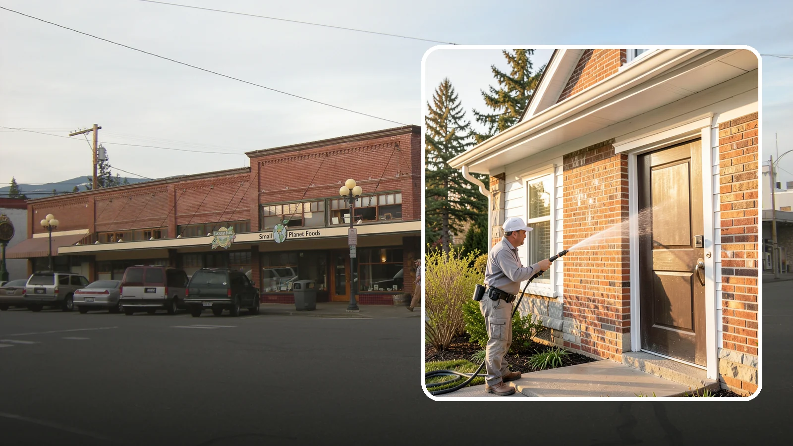 Church Exterior Cleaning in Sedro-Woolley, Skagit County, WA - Gentle, respectful exterior cleaning for churches that restores brick, stone, and stucco facades along with entry steps and...