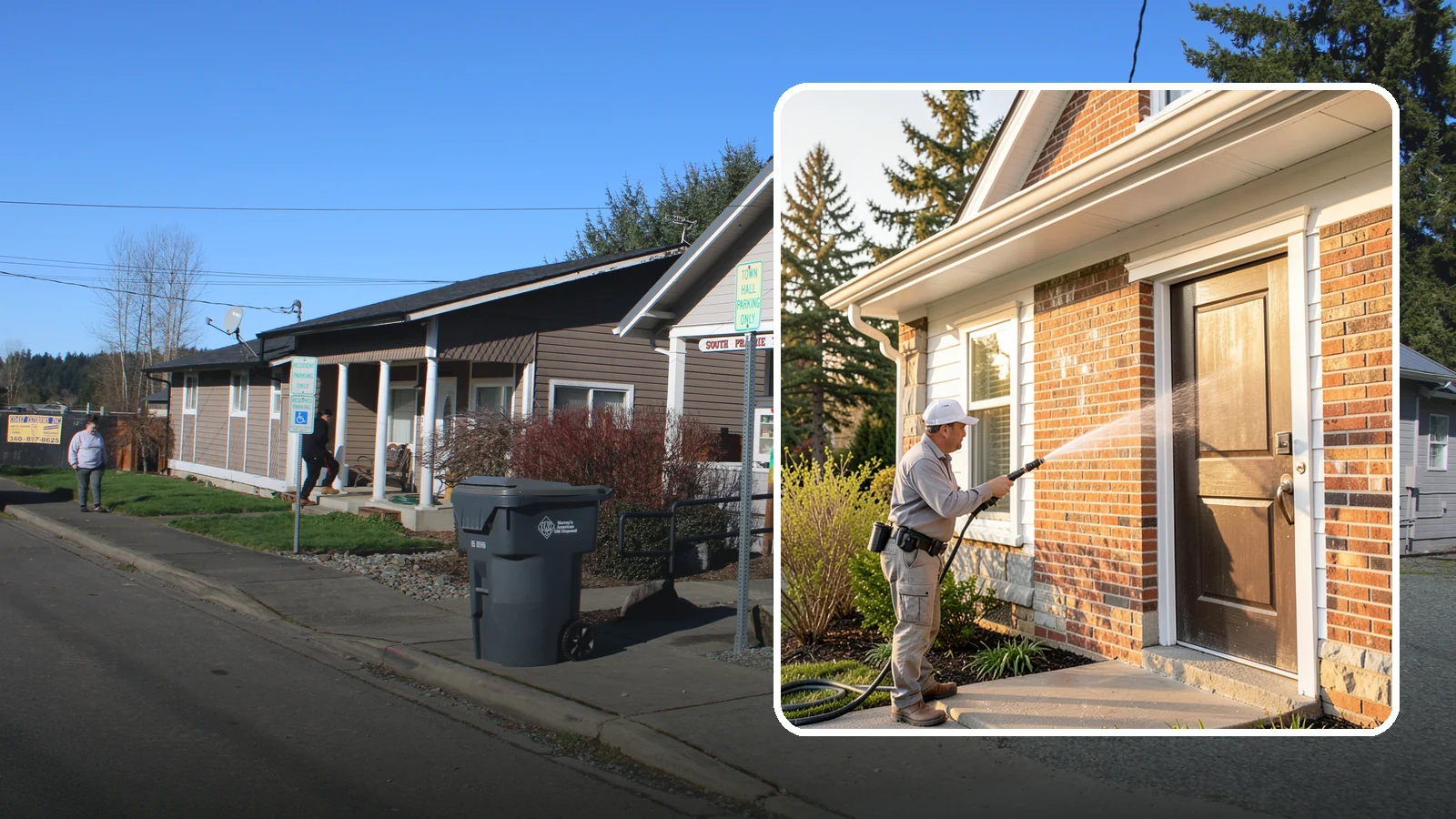 Church Exterior Cleaning in South Prairie, Pierce County, WA - Gentle, respectful exterior cleaning for churches that restores brick, stone, and stucco facades along with entry steps and...