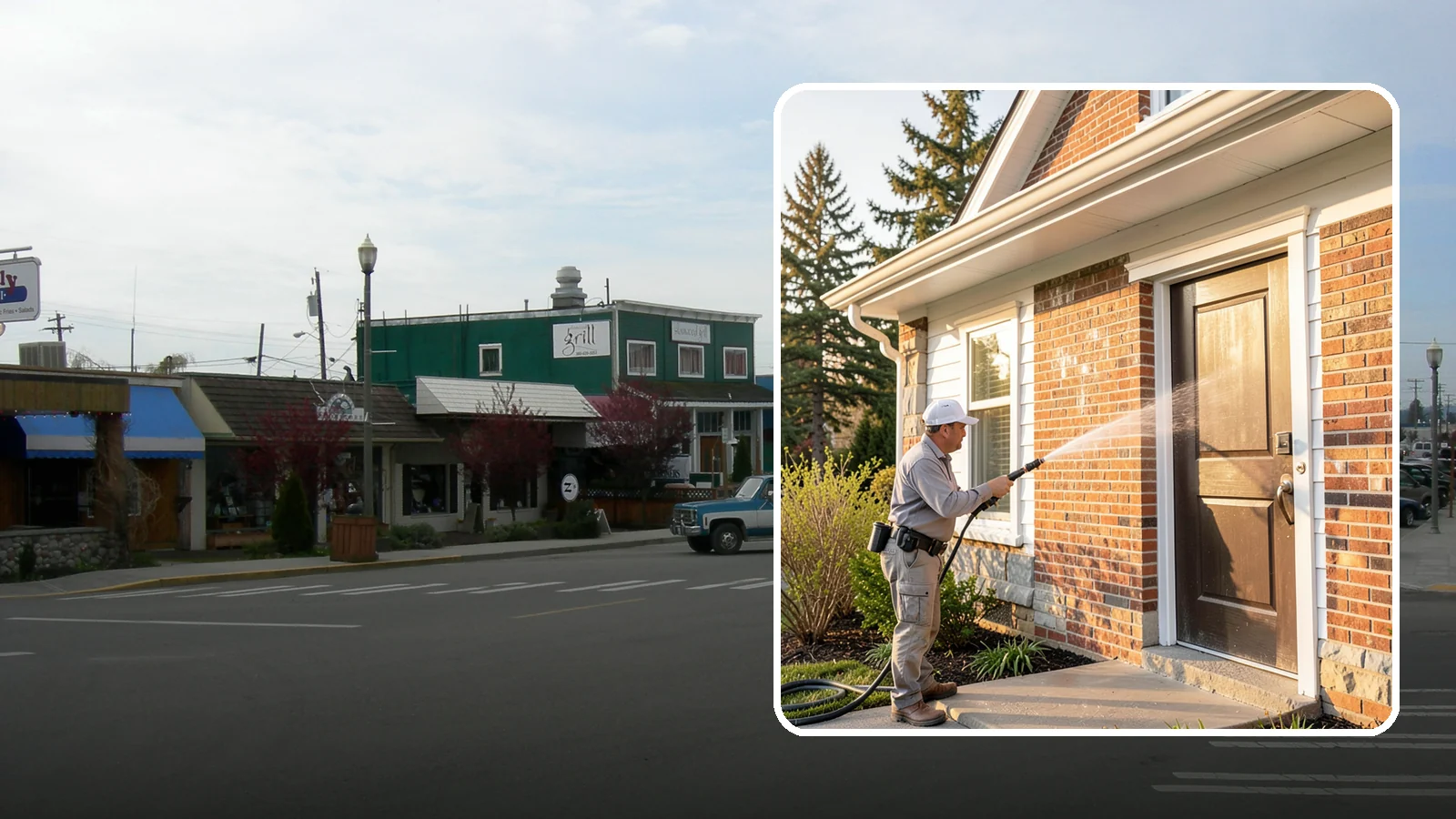 Church Exterior Cleaning in Stanwood, Snohomish County, WA - Gentle, respectful exterior cleaning for churches that restores brick, stone, and stucco facades along with entry steps and...