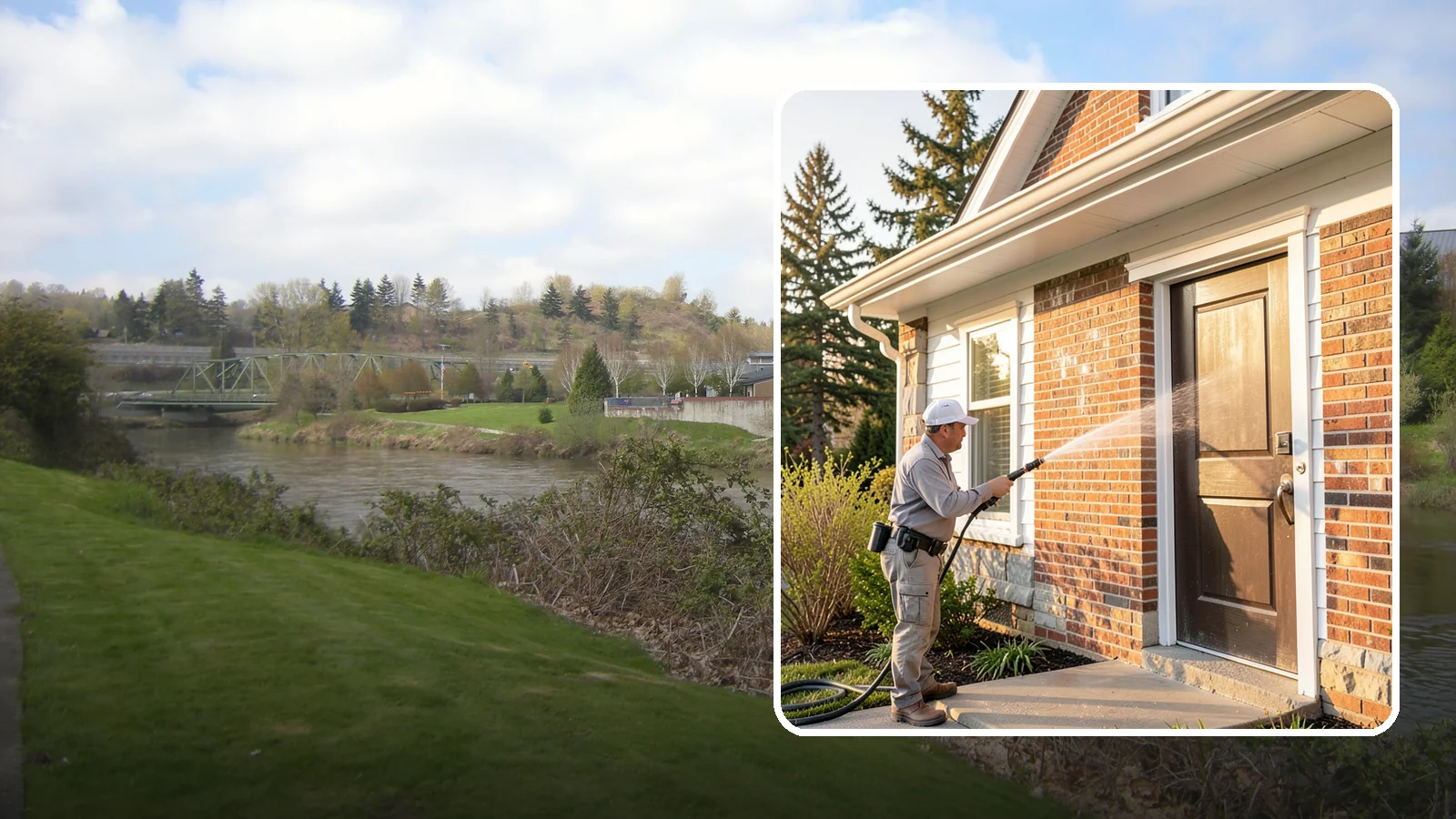 Church Exterior Cleaning in Tukwila, King County, WA - Gentle, respectful exterior cleaning for churches that restores brick, stone, and stucco facades along with entry steps and...