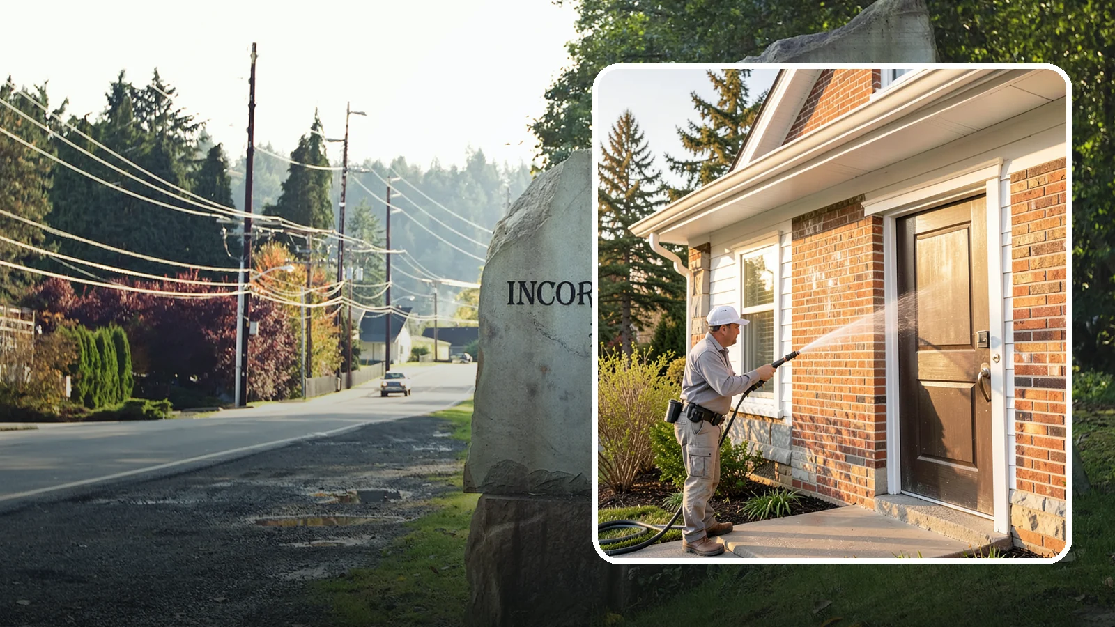Church Exterior Cleaning in Wilkeson, Pierce County, WA - Gentle, respectful exterior cleaning for churches that restores brick, stone, and stucco facades along with entry steps and...
