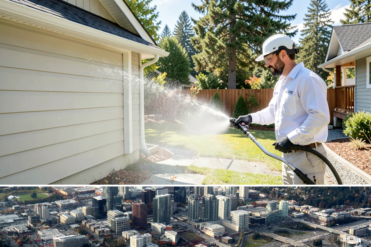 Cobweb Removal in Bellevue, King County, WA - Cobweb removal works any drier stretch, though pairing it with a summer house wash keeps everything clean at once.