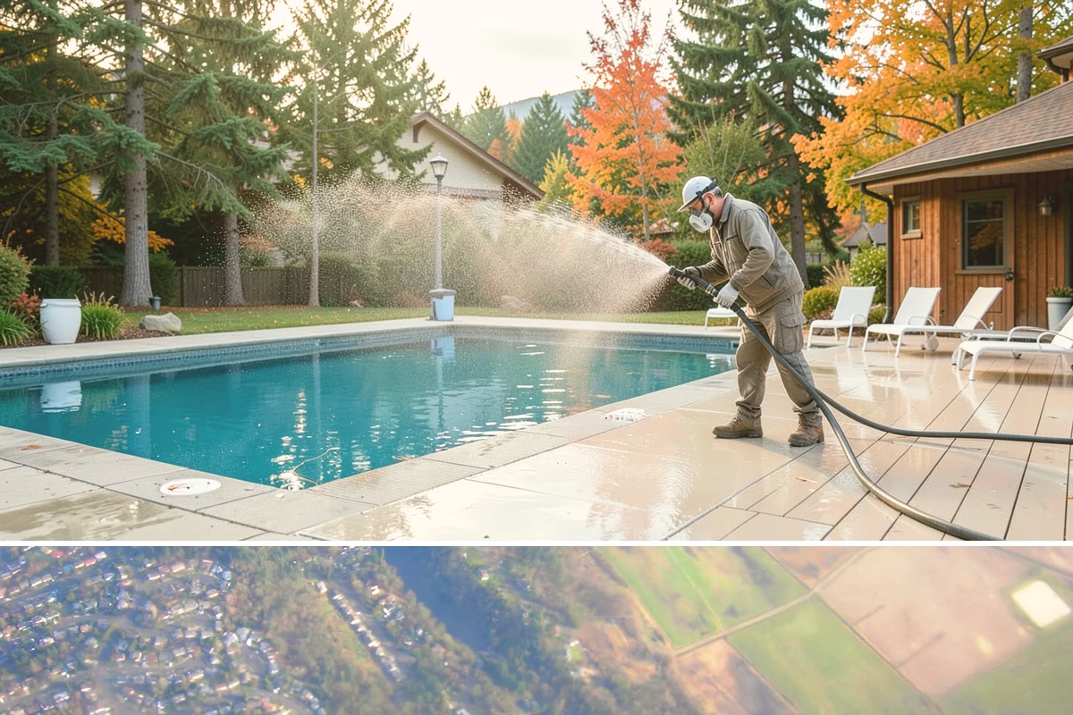 Column Cleaning in Algona, King County, WA - Wash columns in spring to strip the algae streaks that develop through months of Northwest rain.