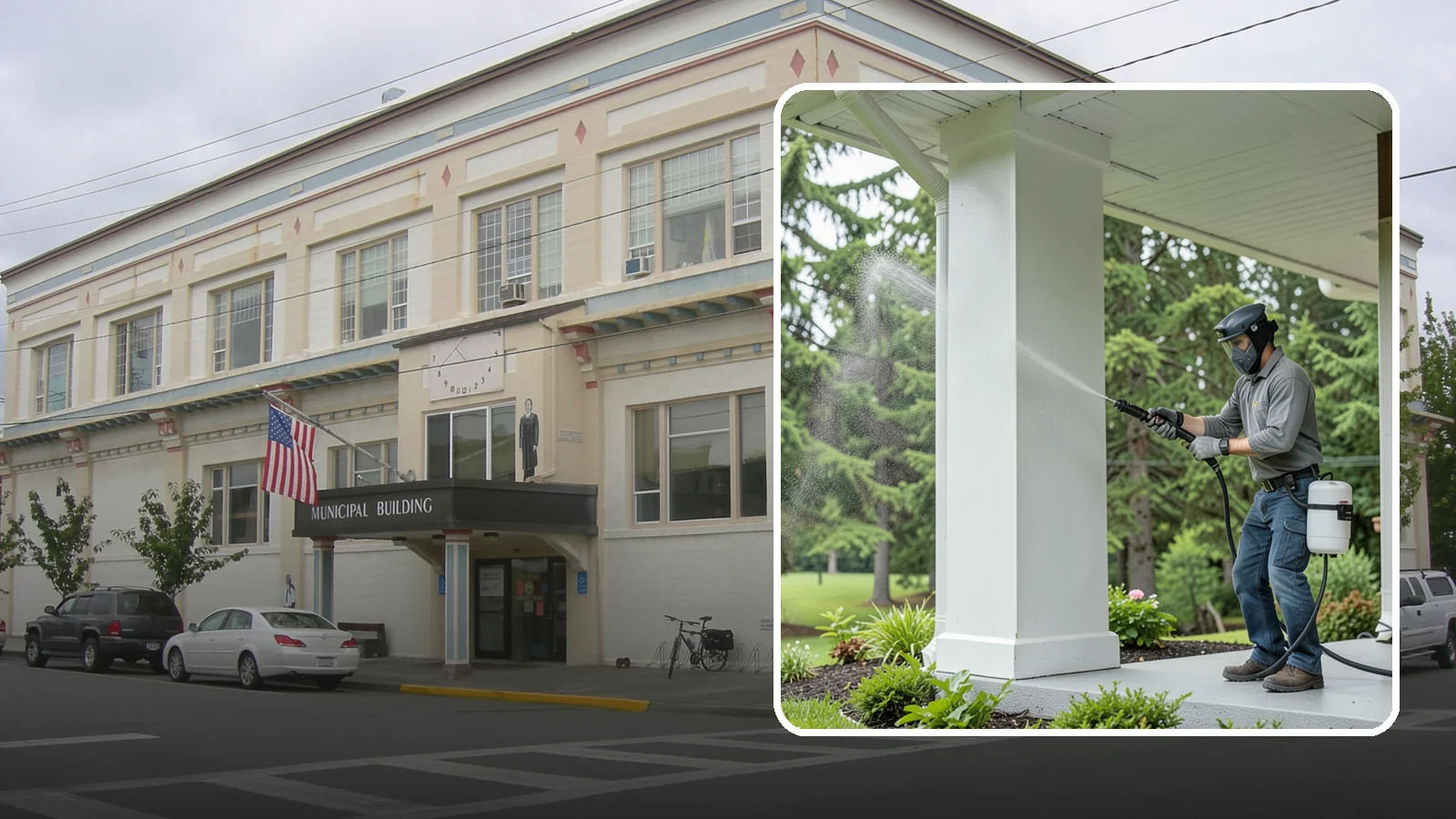 Column Cleaning in Anacortes, Skagit County, WA - We soft wash exterior columns to remove the algae streaks and grime that climb their shaded, weather-exposed surfaces.