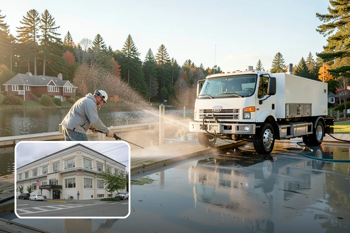 Column Cleaning in Anacortes, Skagit County, WA - Removes vertical algae and rain streaking from column faces