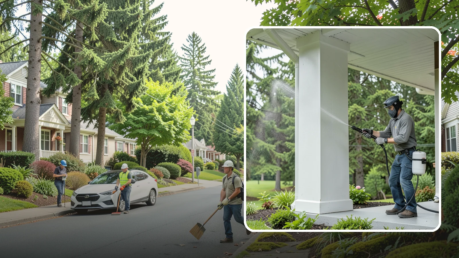 Column Cleaning in Beaux Arts Village, King County, WA - We soft wash exterior columns to remove the algae streaks and grime that climb their shaded, weather-exposed surfaces.