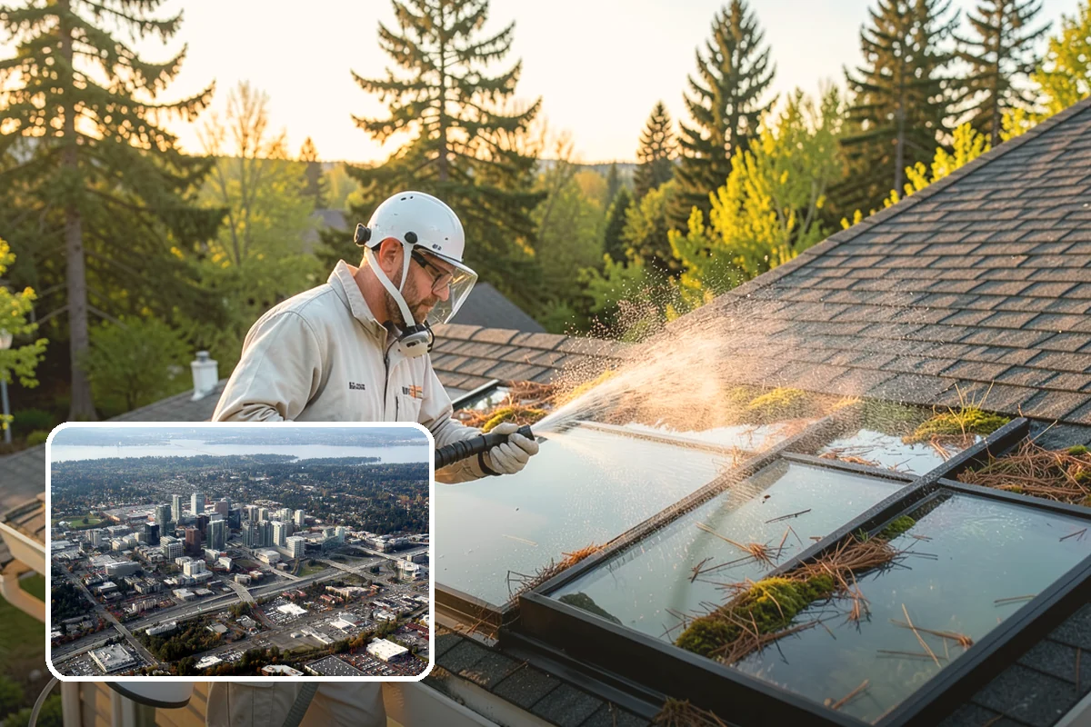 Column Cleaning in Bellevue, King County, WA - Removes vertical algae and rain streaking from column faces