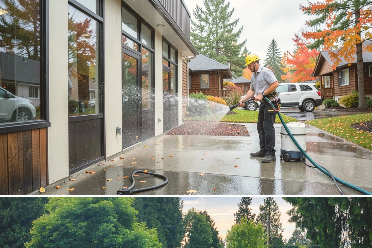 Column Cleaning in Bonney Lake, Pierce County, WA - Wash columns in spring to strip the algae streaks that develop through months of Northwest rain.