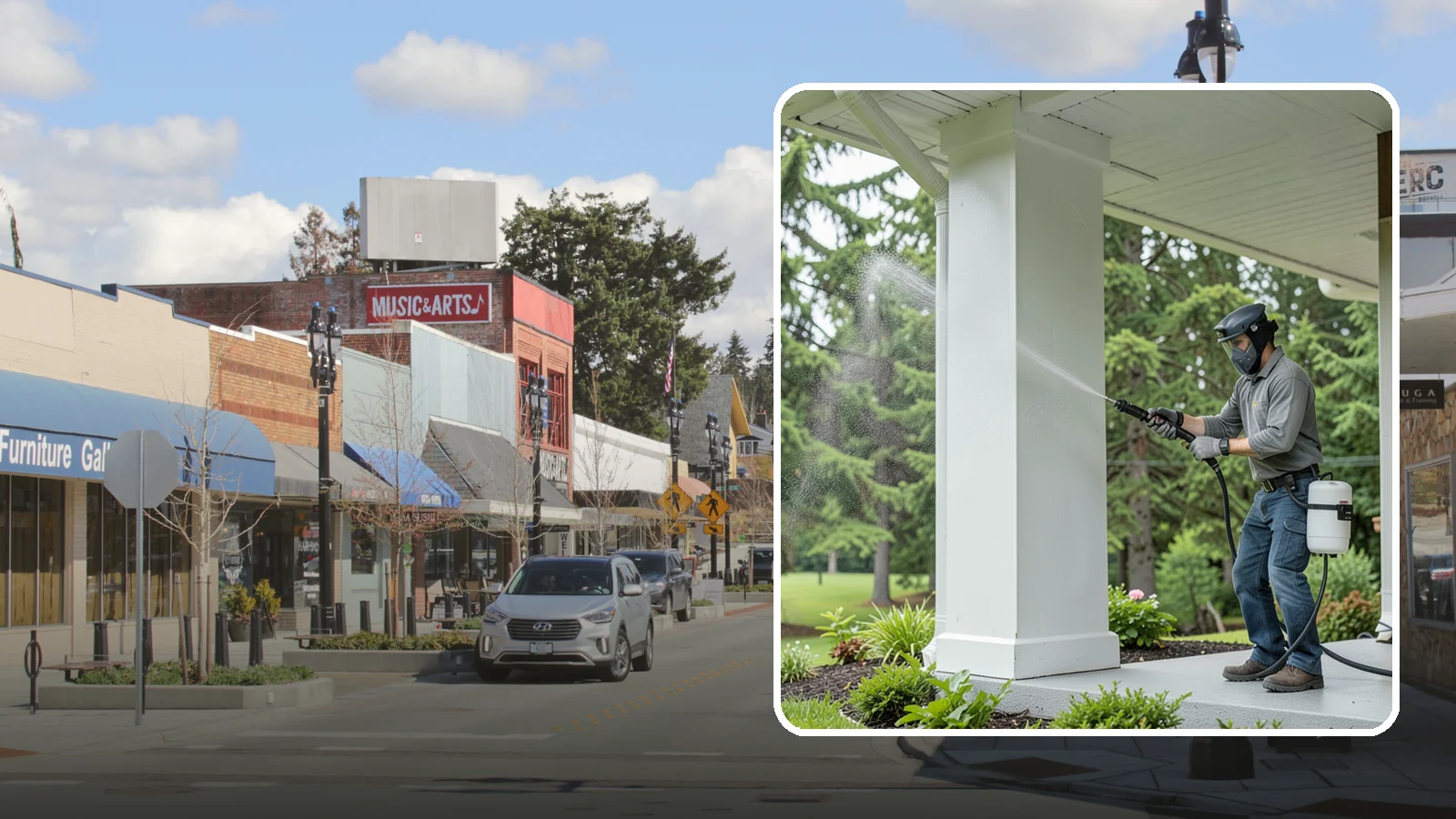 Column Cleaning in Bothell, King County, WA - We soft wash exterior columns to remove the algae streaks and grime that climb their shaded, weather-exposed surfaces.