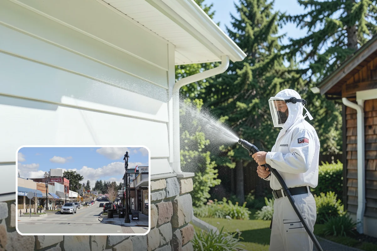 Column Cleaning in Bothell, King County, WA - Removes vertical algae and rain streaking from column faces