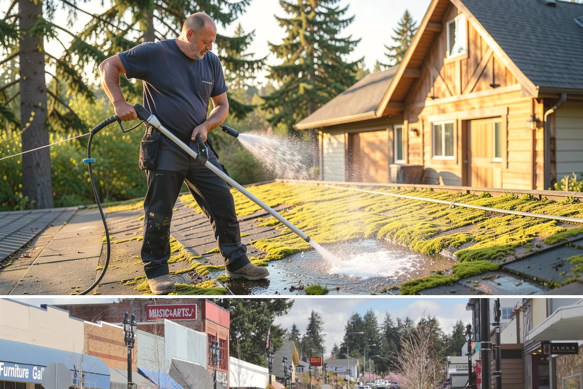 Column Cleaning in Bothell, King County, WA - Wash columns in spring to strip the algae streaks that develop through months of Northwest rain.