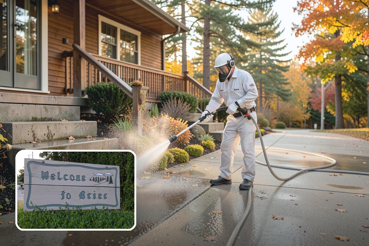 Column Cleaning in Brier, Snohomish County, WA - Removes vertical algae and rain streaking from column faces