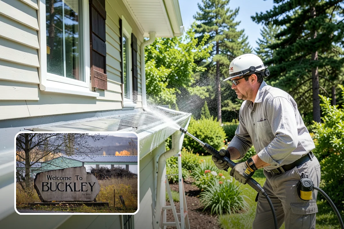 Column Cleaning in Buckley, Pierce County, WA - Removes vertical algae and rain streaking from column faces