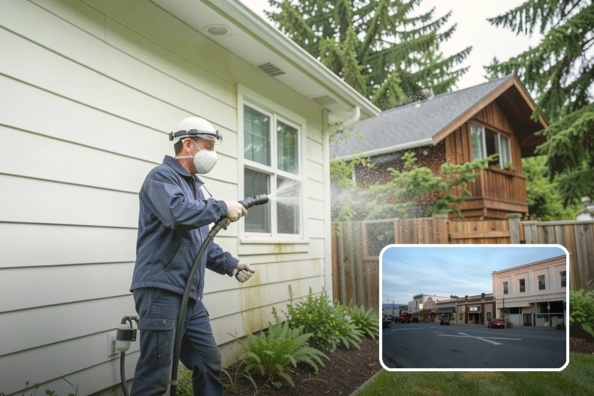 Column Cleaning in Burlington, Skagit County, WA - Removes vertical algae and rain streaking from column faces
