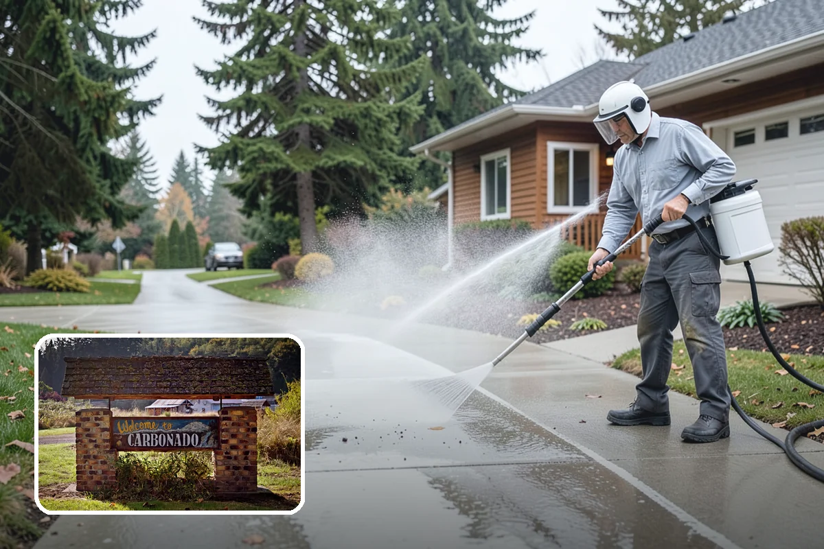 Column Cleaning in Carbonado, Pierce County, WA - Removes vertical algae and rain streaking from column faces