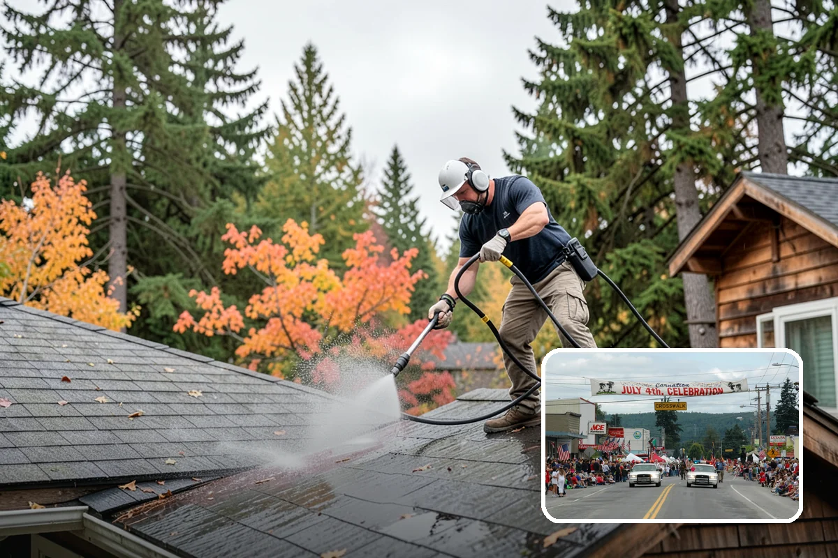 Column Cleaning in Carnation, King County, WA - Removes vertical algae and rain streaking from column faces