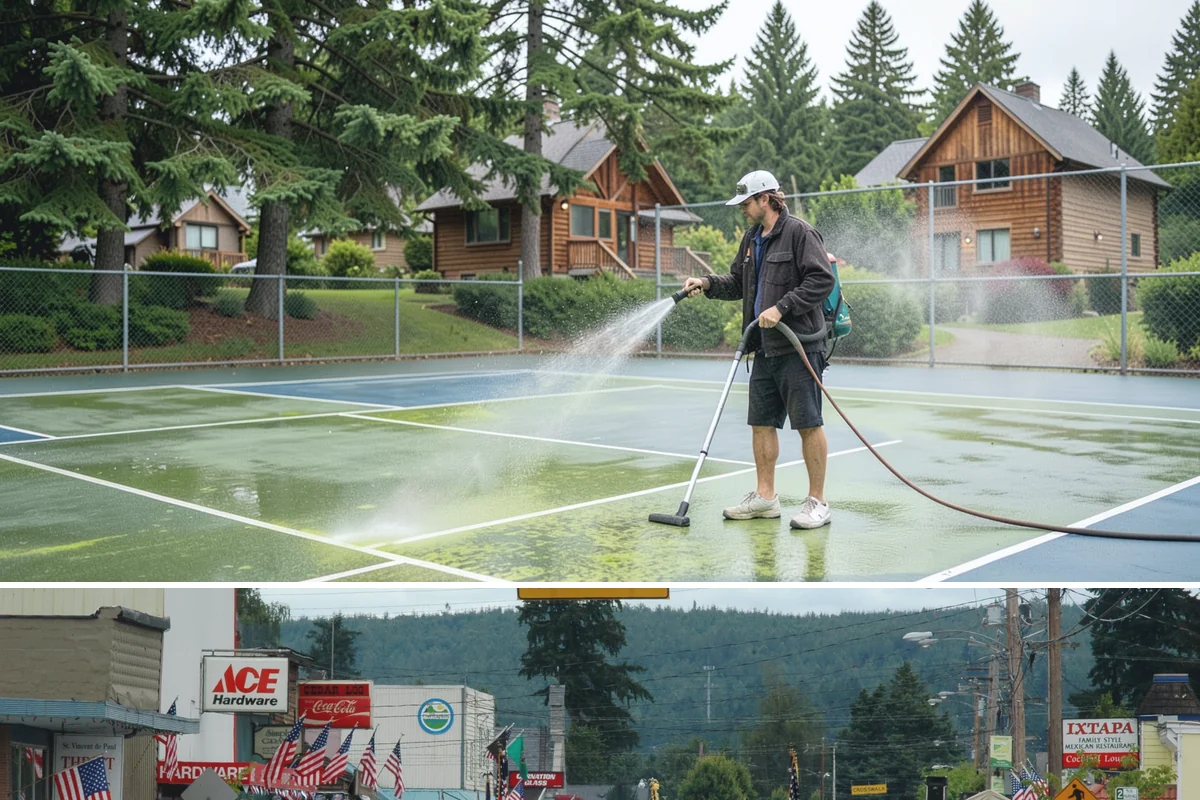 Column Cleaning in Carnation, King County, WA - Wash columns in spring to strip the algae streaks that develop through months of Northwest rain.
