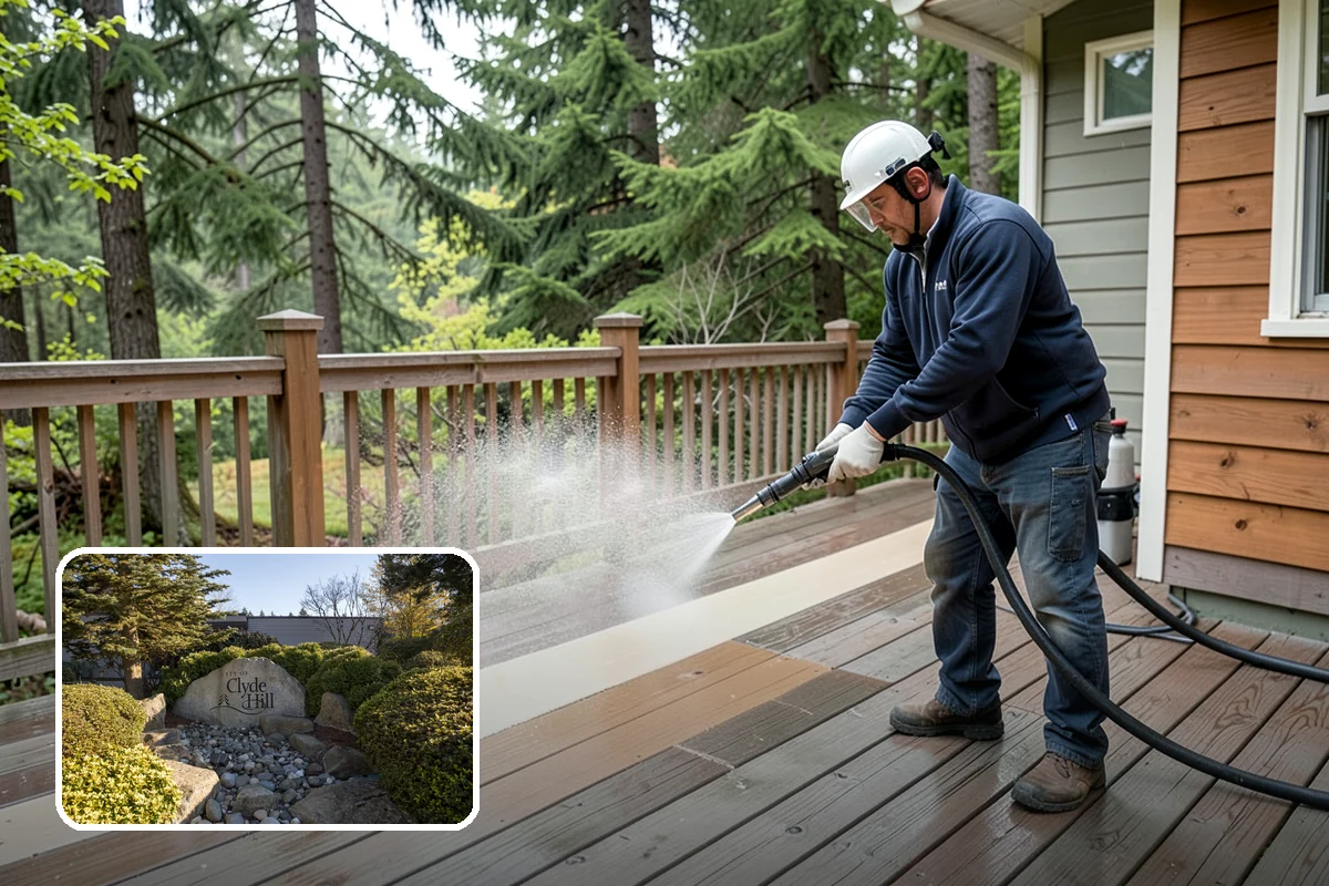 Column Cleaning in Clyde Hill, King County, WA - Removes vertical algae and rain streaking from column faces