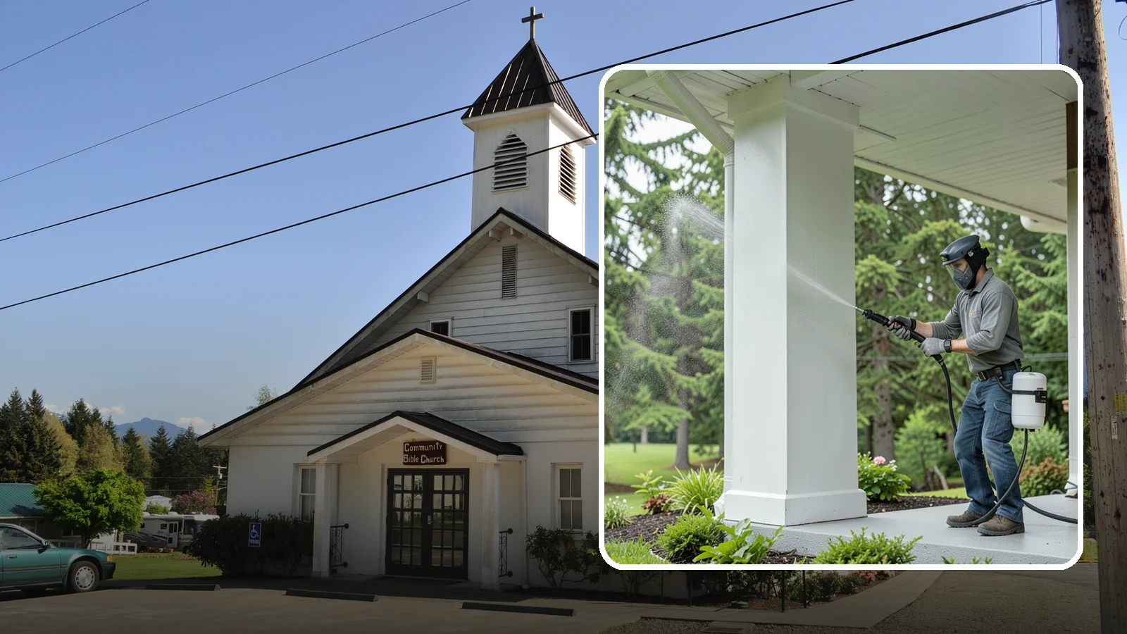 Column Cleaning in Concrete, Skagit County, WA - We soft wash exterior columns to remove the algae streaks and grime that climb their shaded, weather-exposed surfaces.