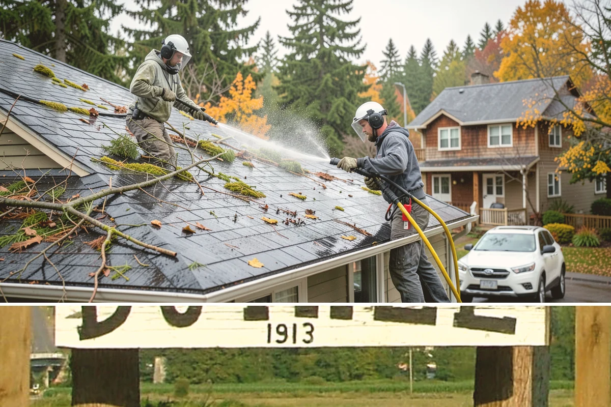 Column Cleaning in Duvall, King County, WA - Wash columns in spring to strip the algae streaks that develop through months of Northwest rain.