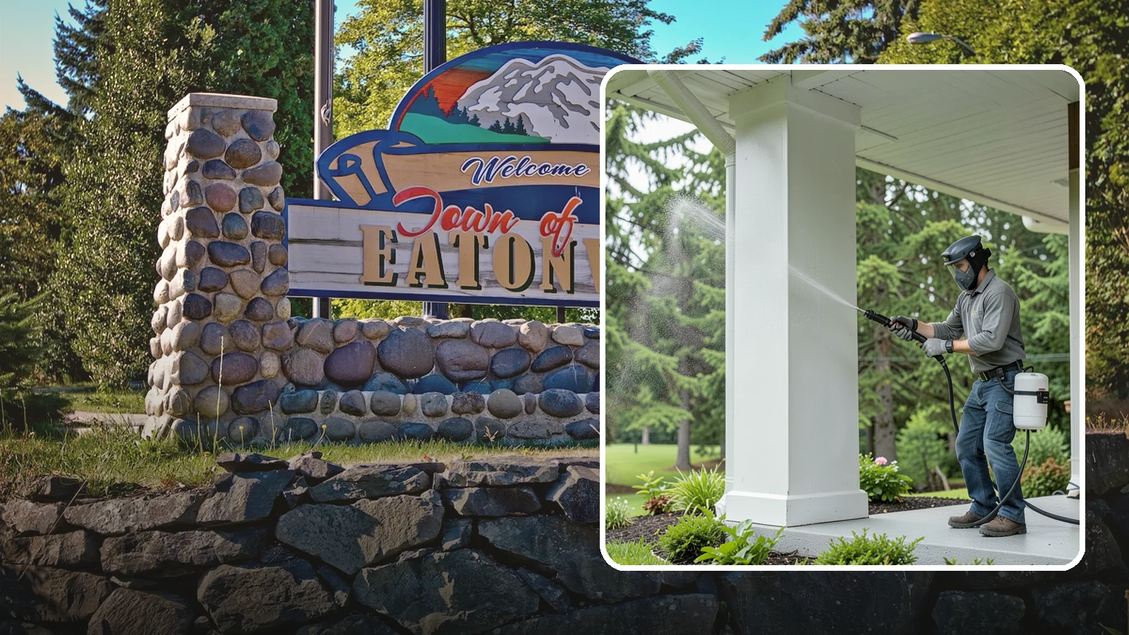 Column Cleaning in Eatonville, Pierce County, WA - We soft wash exterior columns to remove the algae streaks and grime that climb their shaded, weather-exposed surfaces.