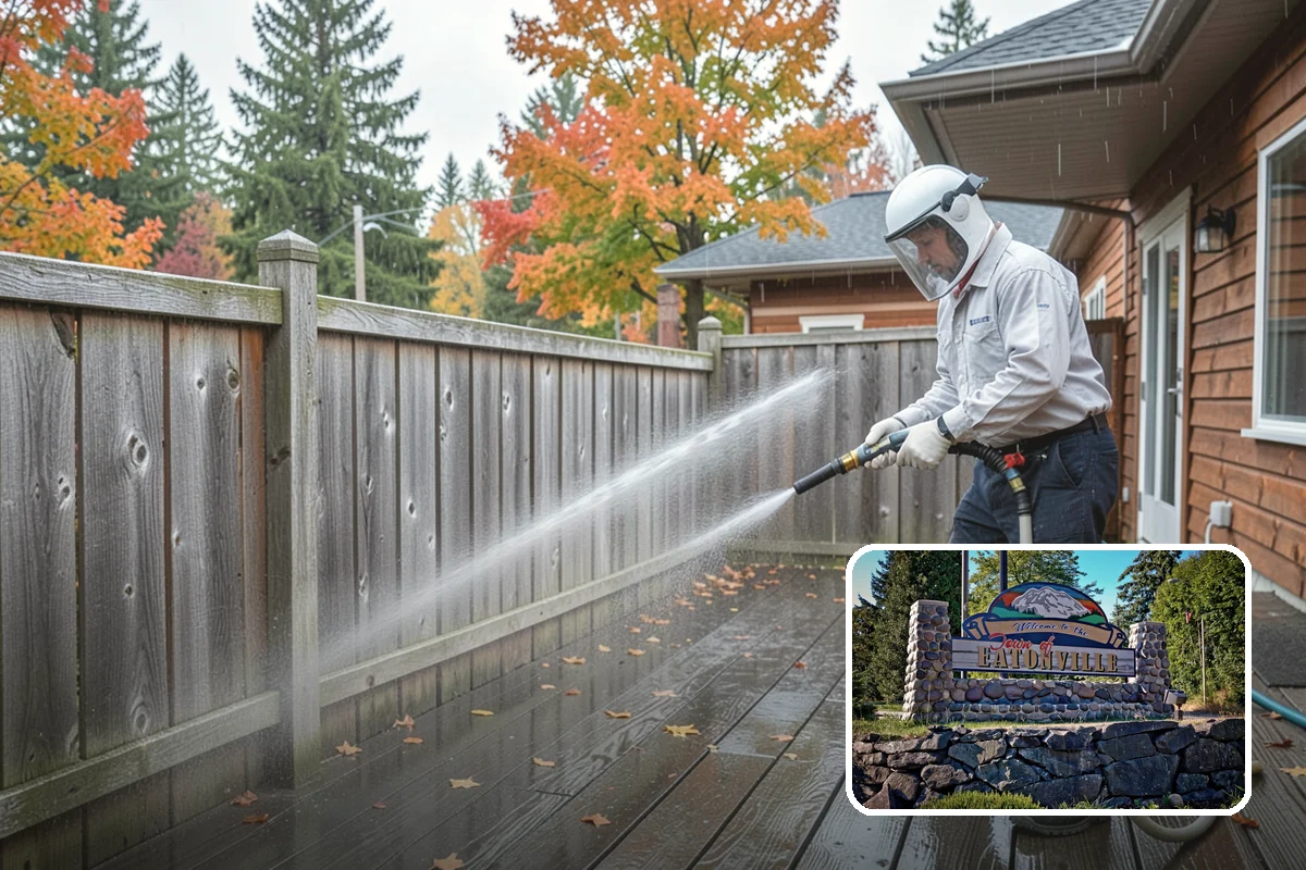 Column Cleaning in Eatonville, Pierce County, WA - Removes vertical algae and rain streaking from column faces