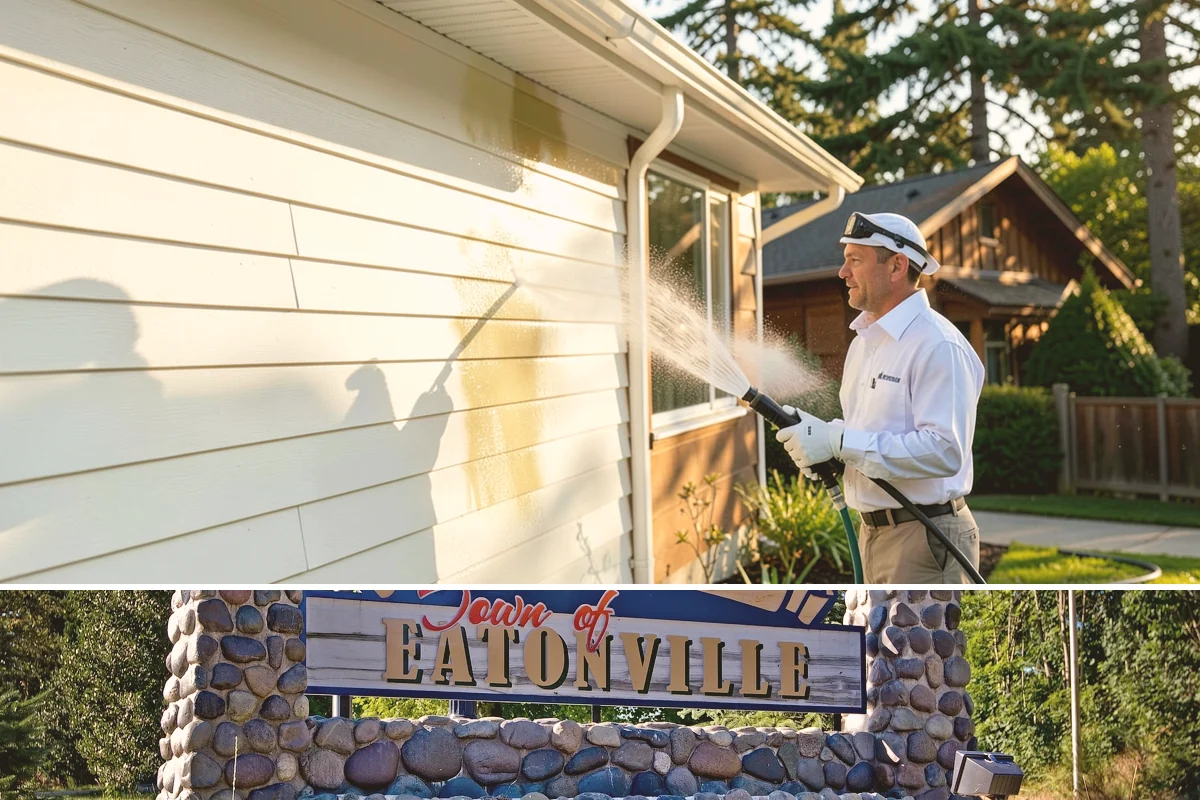 Column Cleaning in Eatonville, Pierce County, WA - Wash columns in spring to strip the algae streaks that develop through months of Northwest rain.