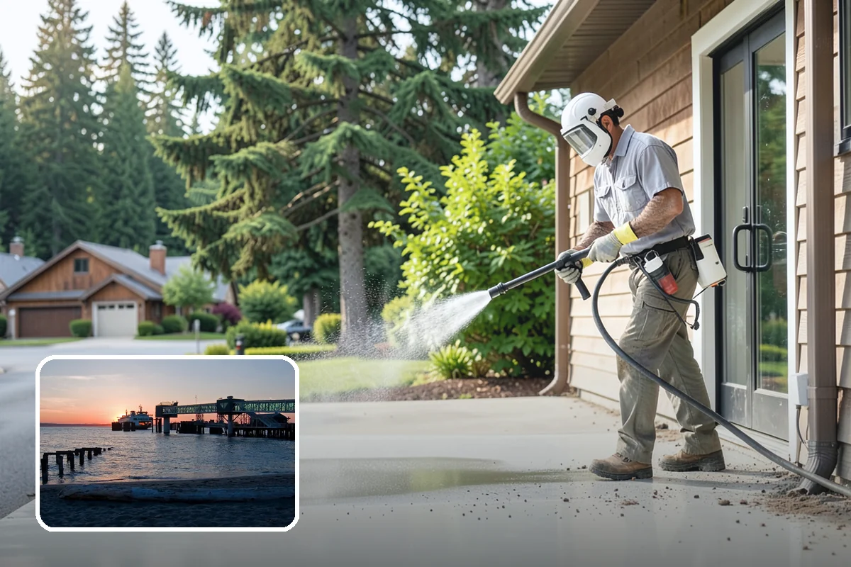 Column Cleaning in Edmonds, Snohomish County, WA - Removes vertical algae and rain streaking from column faces