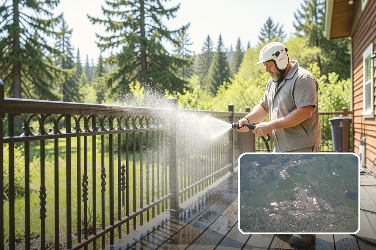 Column Cleaning in Enumclaw, King County, WA - Removes vertical algae and rain streaking from column faces