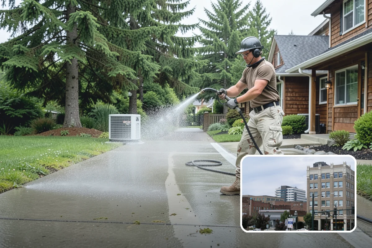 Column Cleaning in Everett, Snohomish County, WA - Removes vertical algae and rain streaking from column faces