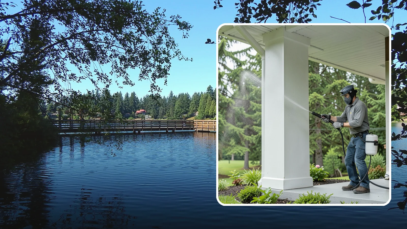 Column Cleaning in Federal Way, King County, WA - We soft wash exterior columns to remove the algae streaks and grime that climb their shaded, weather-exposed surfaces.