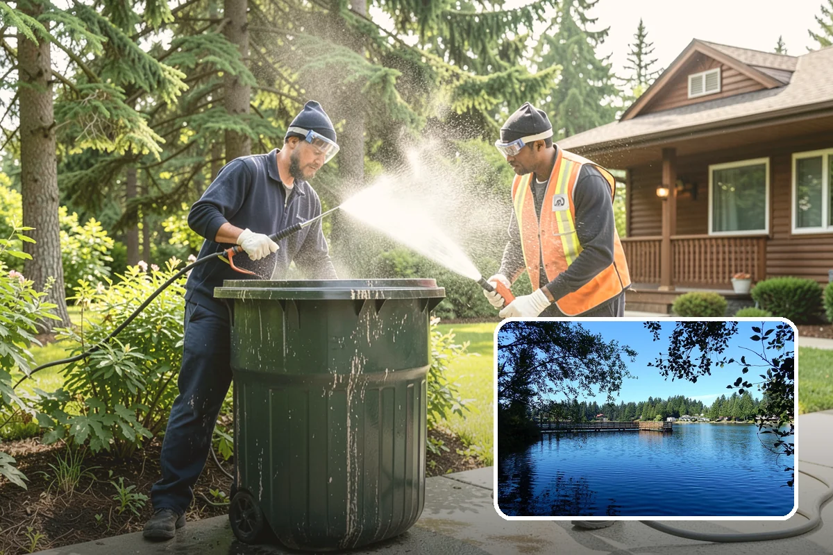 Column Cleaning in Federal Way, King County, WA - Removes vertical algae and rain streaking from column faces