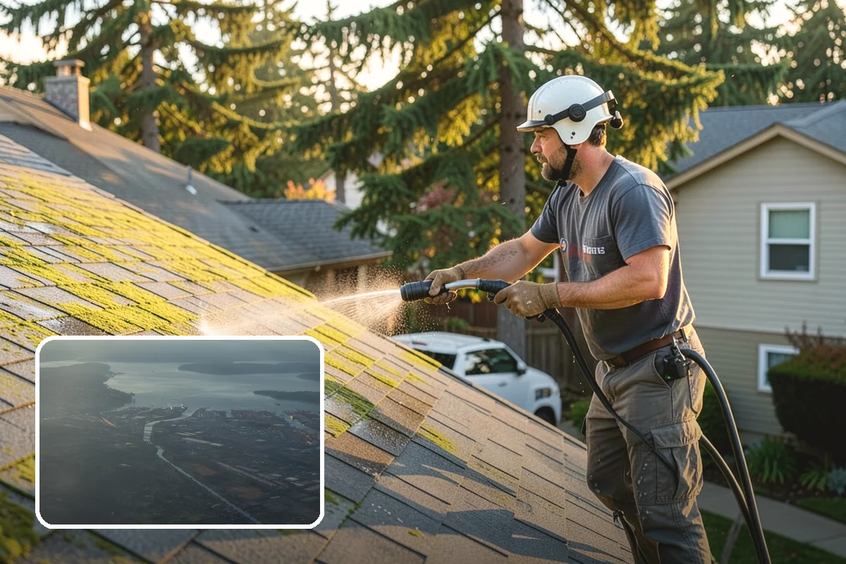 Column Cleaning in Fife, Pierce County, WA - Removes vertical algae and rain streaking from column faces