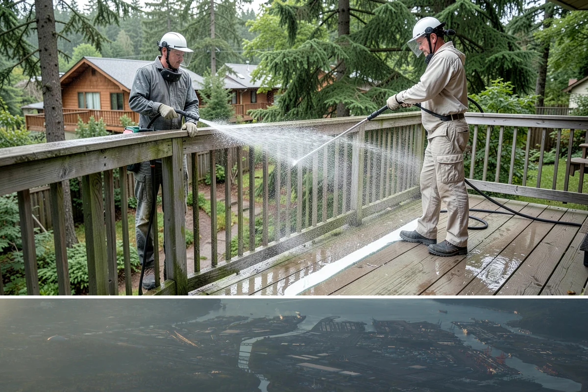 Column Cleaning in Fife, Pierce County, WA - Wash columns in spring to strip the algae streaks that develop through months of Northwest rain.