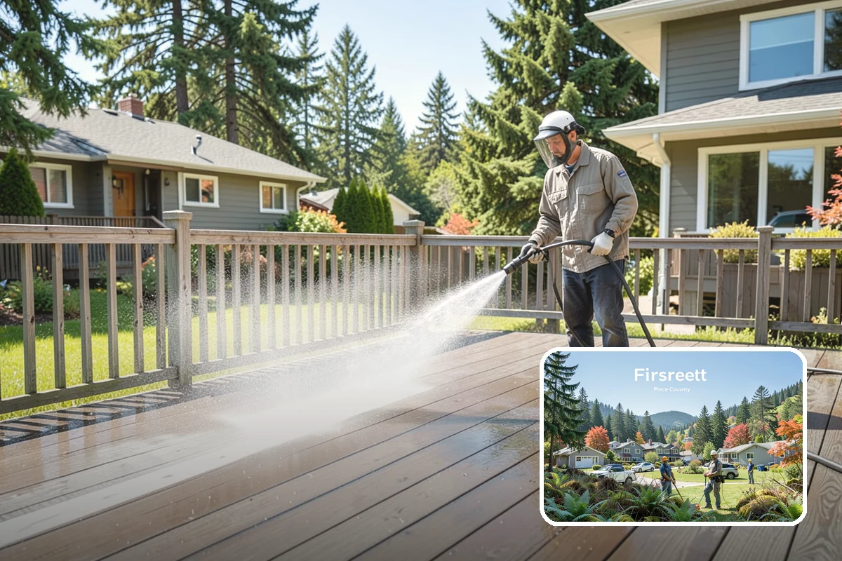 Column Cleaning in Fircrest, Pierce County, WA - Removes vertical algae and rain streaking from column faces