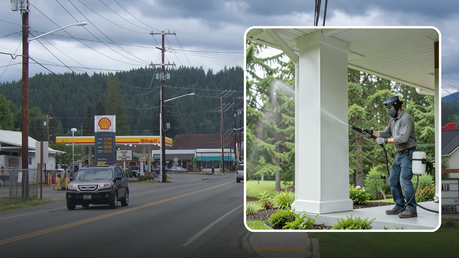 Column Cleaning in Granite Falls, Snohomish County, WA - We soft wash exterior columns to remove the algae streaks and grime that climb their shaded, weather-exposed surfaces.