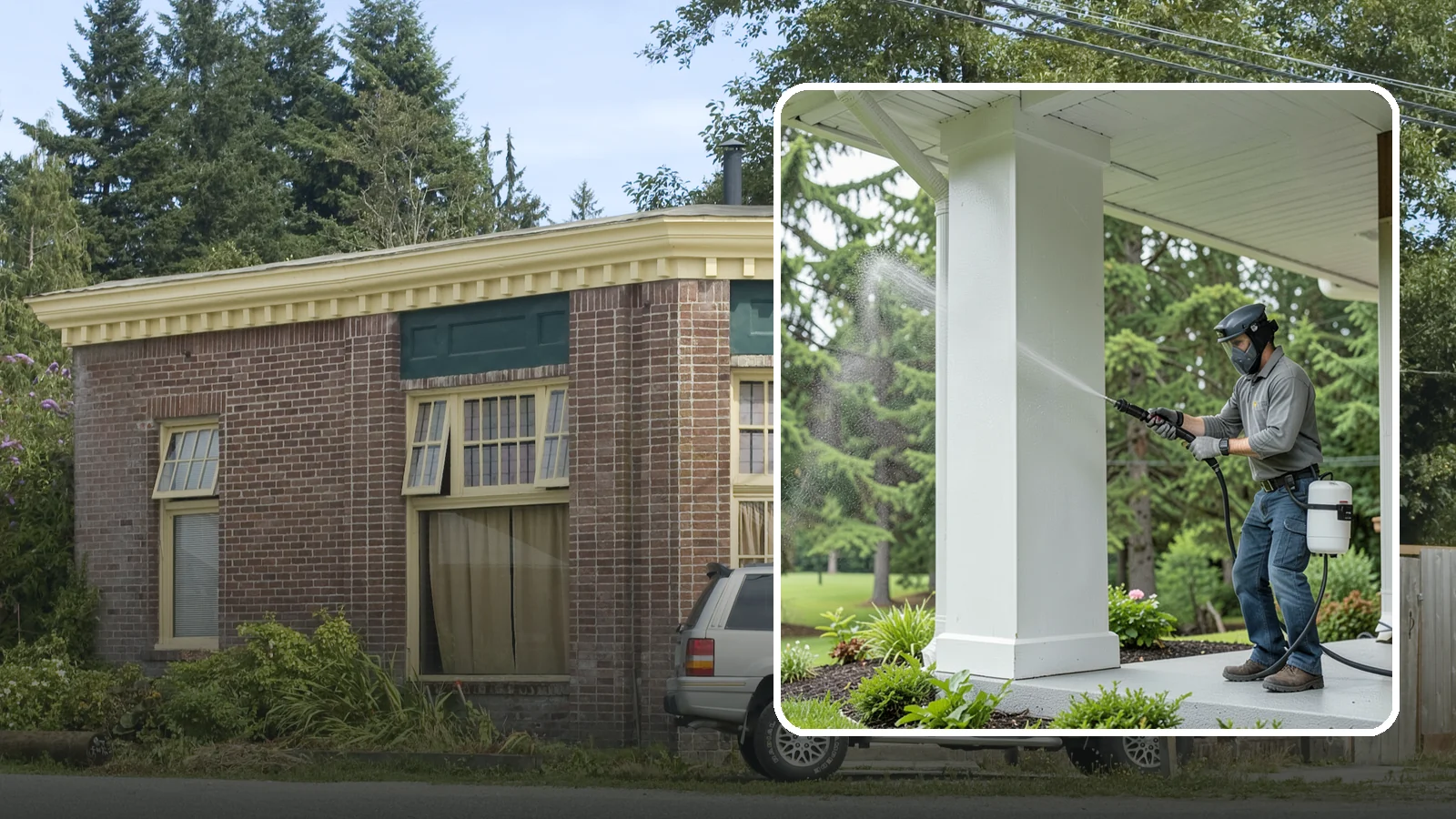 Column Cleaning in Hamilton, Skagit County, WA - We soft wash exterior columns to remove the algae streaks and grime that climb their shaded, weather-exposed surfaces.