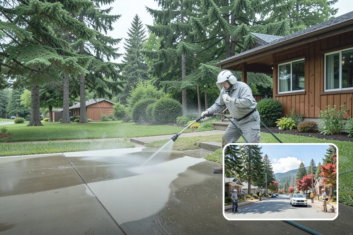 Column Cleaning in Hunts Point, King County, WA - Removes vertical algae and rain streaking from column faces