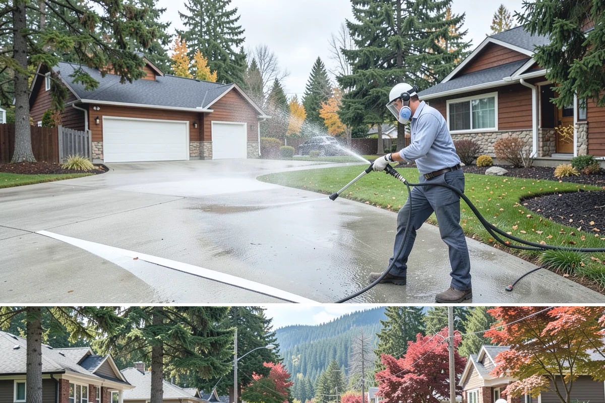 Column Cleaning in Hunts Point, King County, WA - Wash columns in spring to strip the algae streaks that develop through months of Northwest rain.