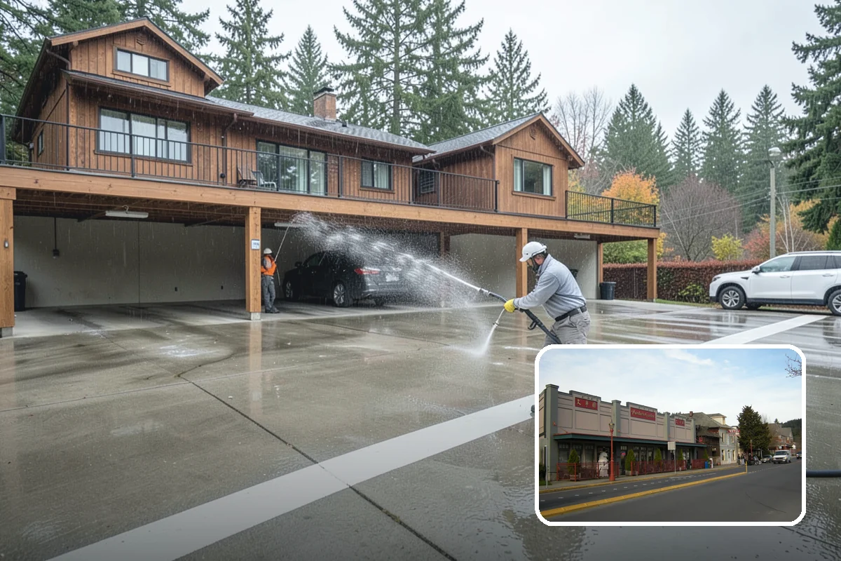 Column Cleaning in Issaquah, King County, WA - Removes vertical algae and rain streaking from column faces