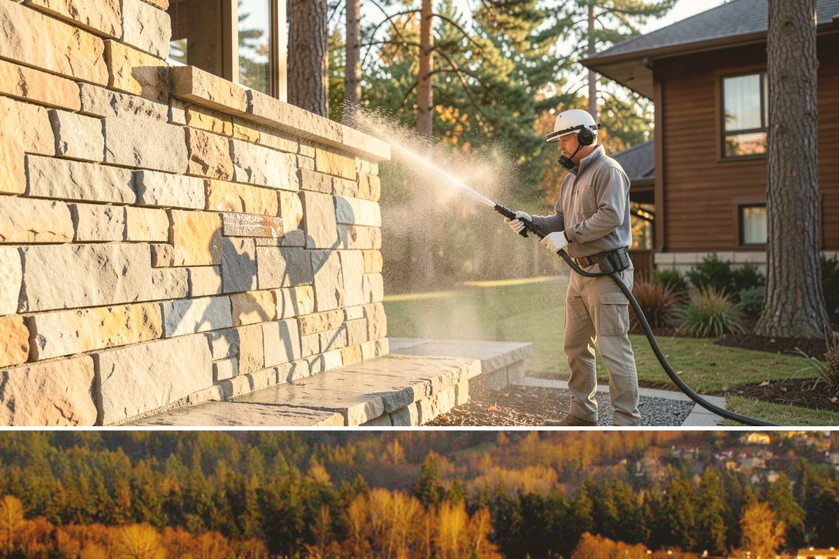 Column Cleaning in Kenmore, King County, WA - Wash columns in spring to strip the algae streaks that develop through months of Northwest rain.