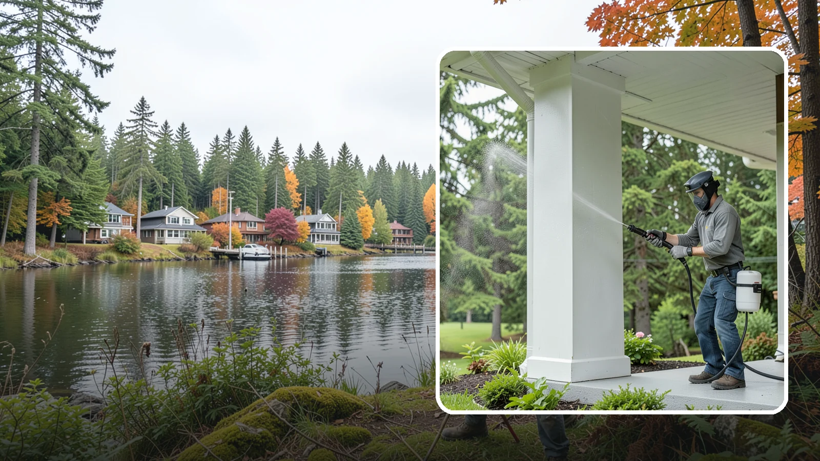 Column Cleaning in La Conner, Skagit County, WA - We soft wash exterior columns to remove the algae streaks and grime that climb their shaded, weather-exposed surfaces.