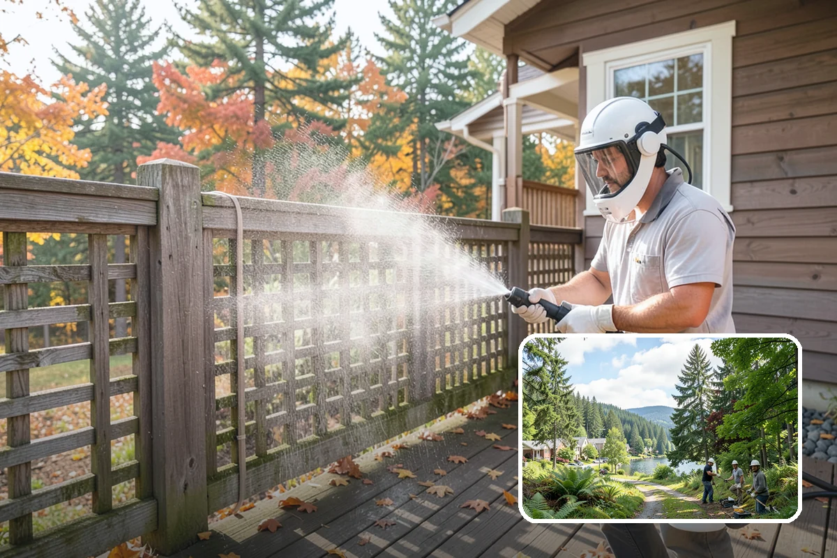Column Cleaning in Lake Forest Park, King County, WA - Removes vertical algae and rain streaking from column faces
