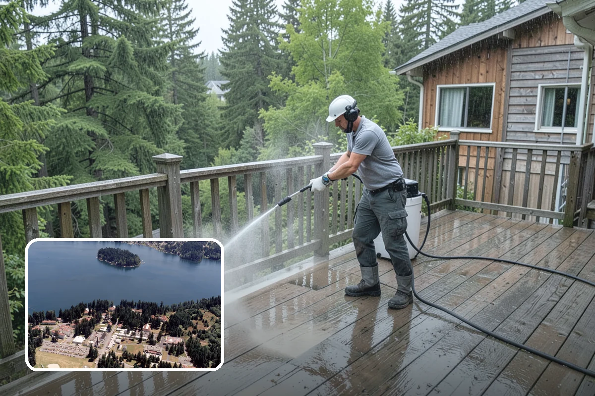 Column Cleaning in Lakewood, Pierce County, WA - Removes vertical algae and rain streaking from column faces