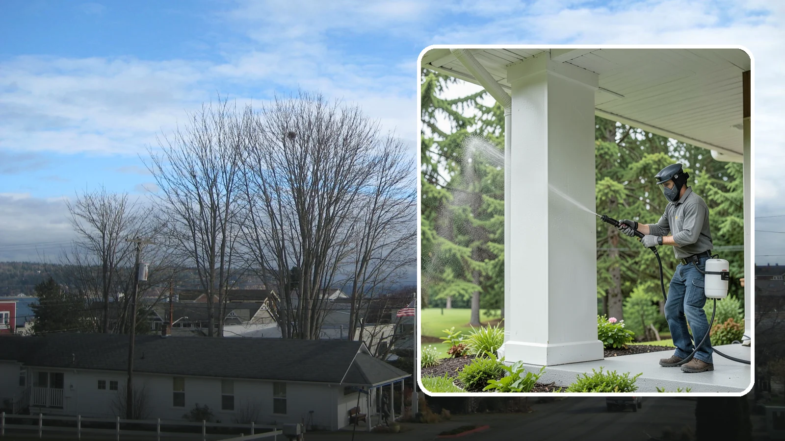 Column Cleaning in Langley, Island County, WA - We soft wash exterior columns to remove the algae streaks and grime that climb their shaded, weather-exposed surfaces.